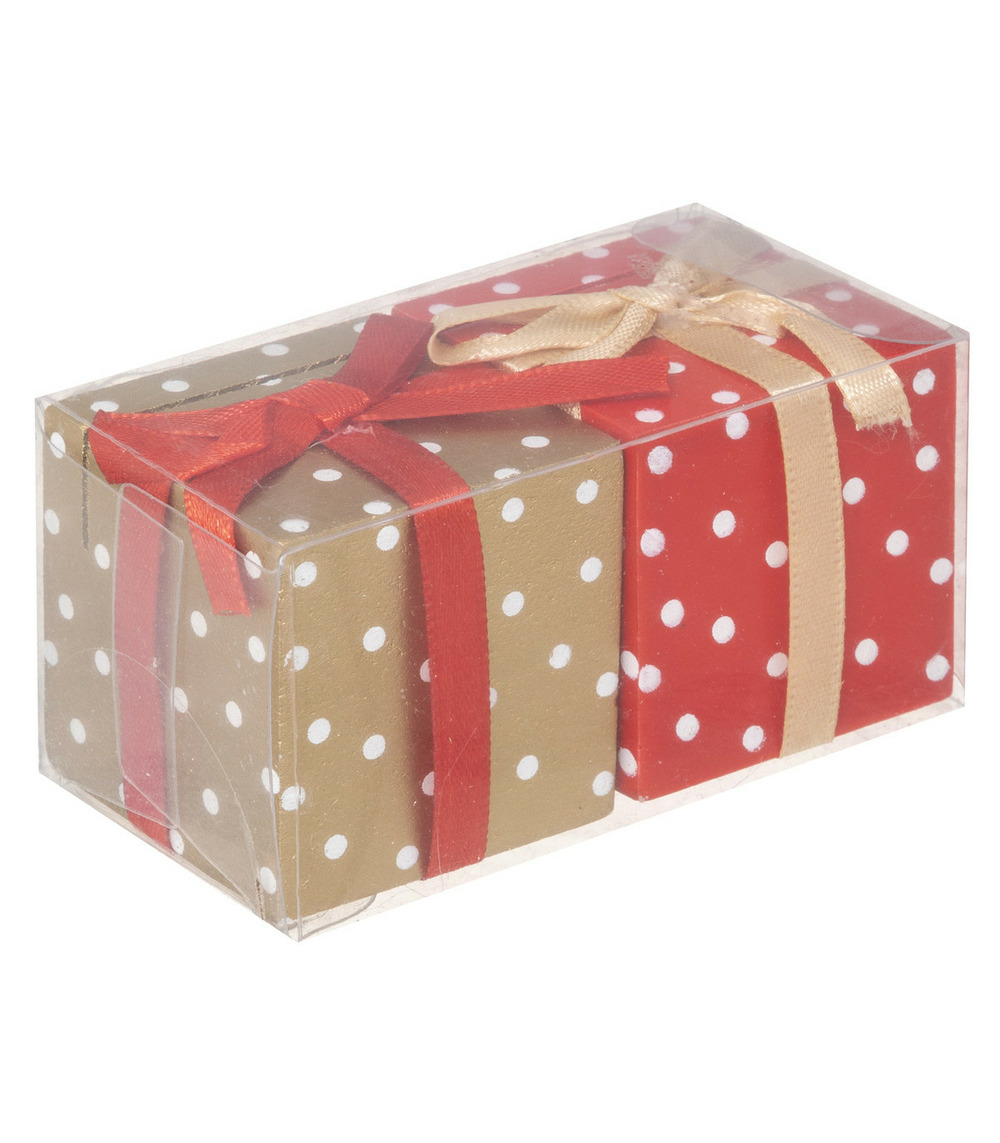 Lot de 2 cavaliers de table porte nom forme paquet cadeau en bois