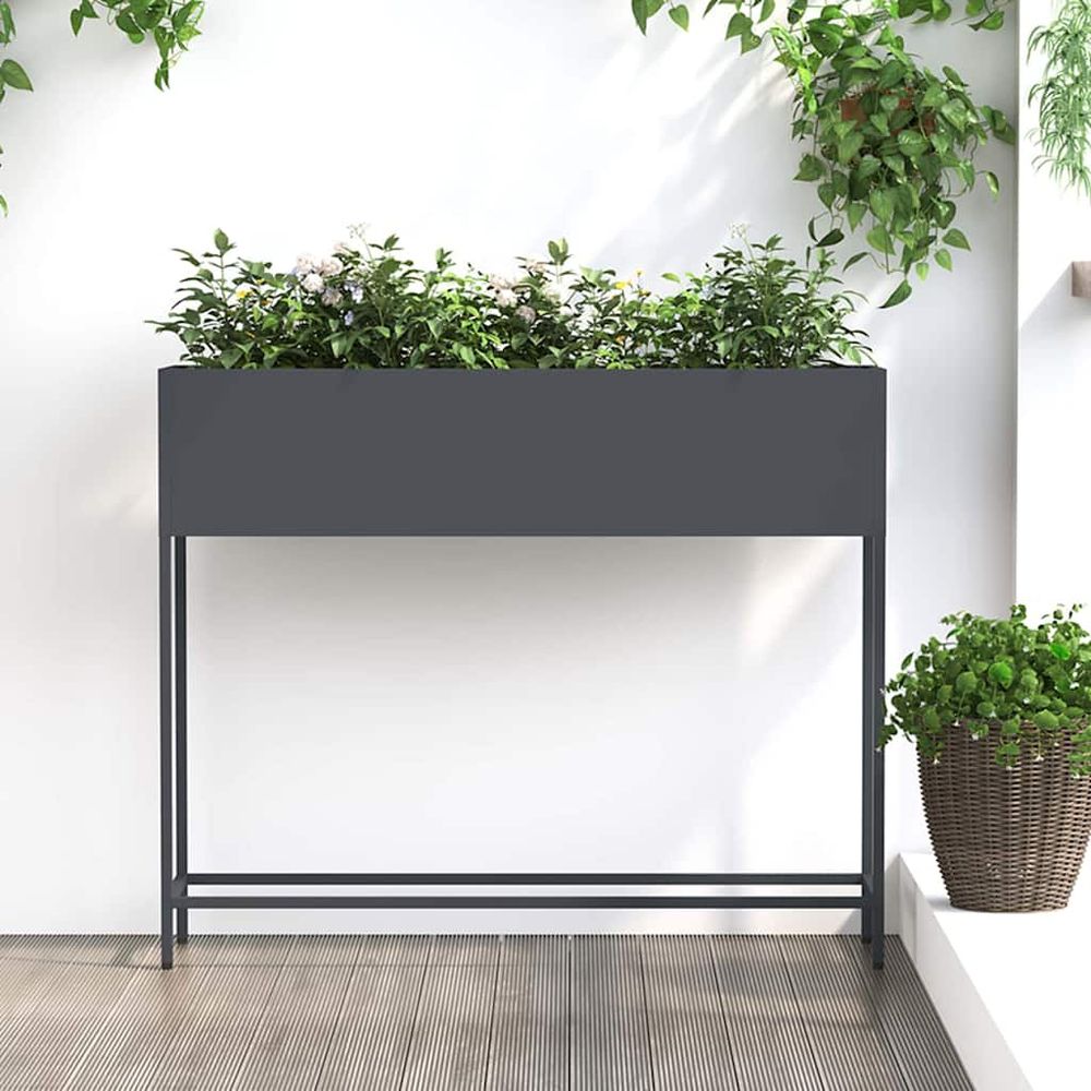 Jardinière surélevée acier pour jardin et balcon 100x26x82 cm anthracite