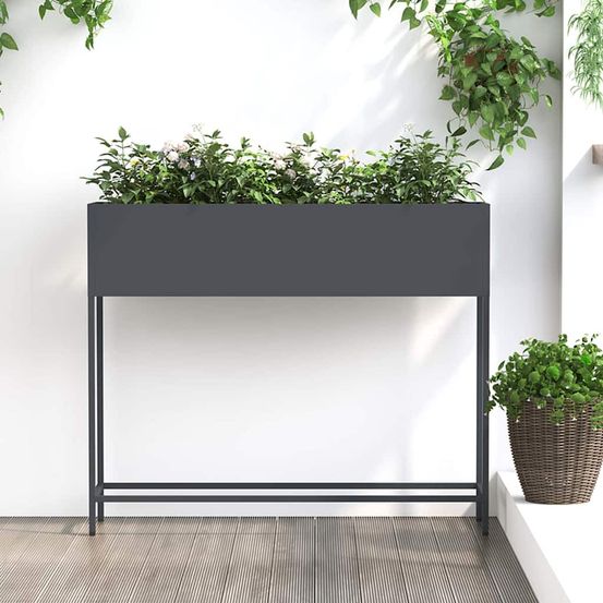 Jardinière surélevée acier pour jardin et balcon 100x26x82 cm anthracite