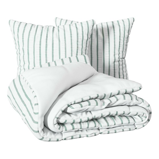Parure de lit stripes 240x220cm rayée vert céladon et blanc