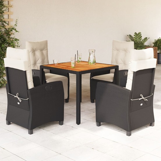 Ensemble à manger de jardin coussins 5pcs noir résine tressée
