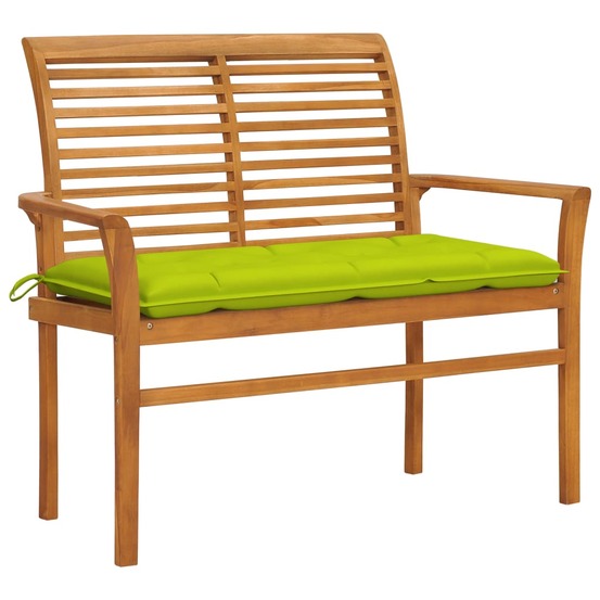 Banc de jardin meuble de patio d'extérieur terrasse avec coussin vert vif 112 x 55 x 94 cm bois de teck massif