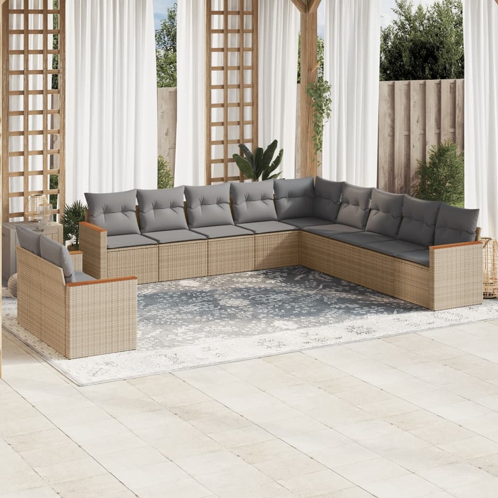 Salon de jardin et coussins 11 pcs mélange beige résine tressée