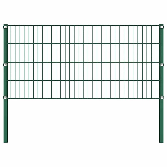 Panneau de clôture avec poteaux en fer 1212 x 80 cm vert