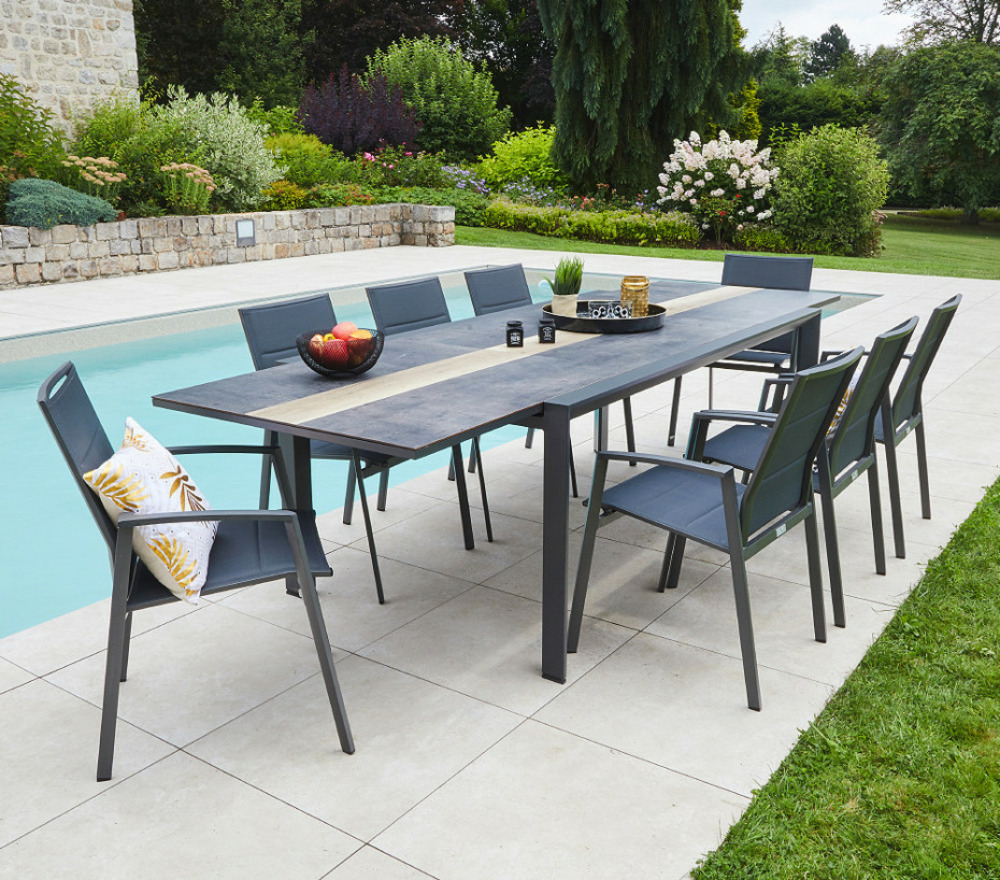Ensemble table et chaises de jardin - 8 places - gris anthracite - carminea xl