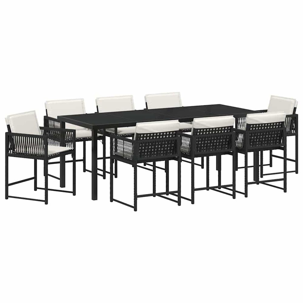 Ensemble de salle à manger pour jardin 9 pc noir polyrotin