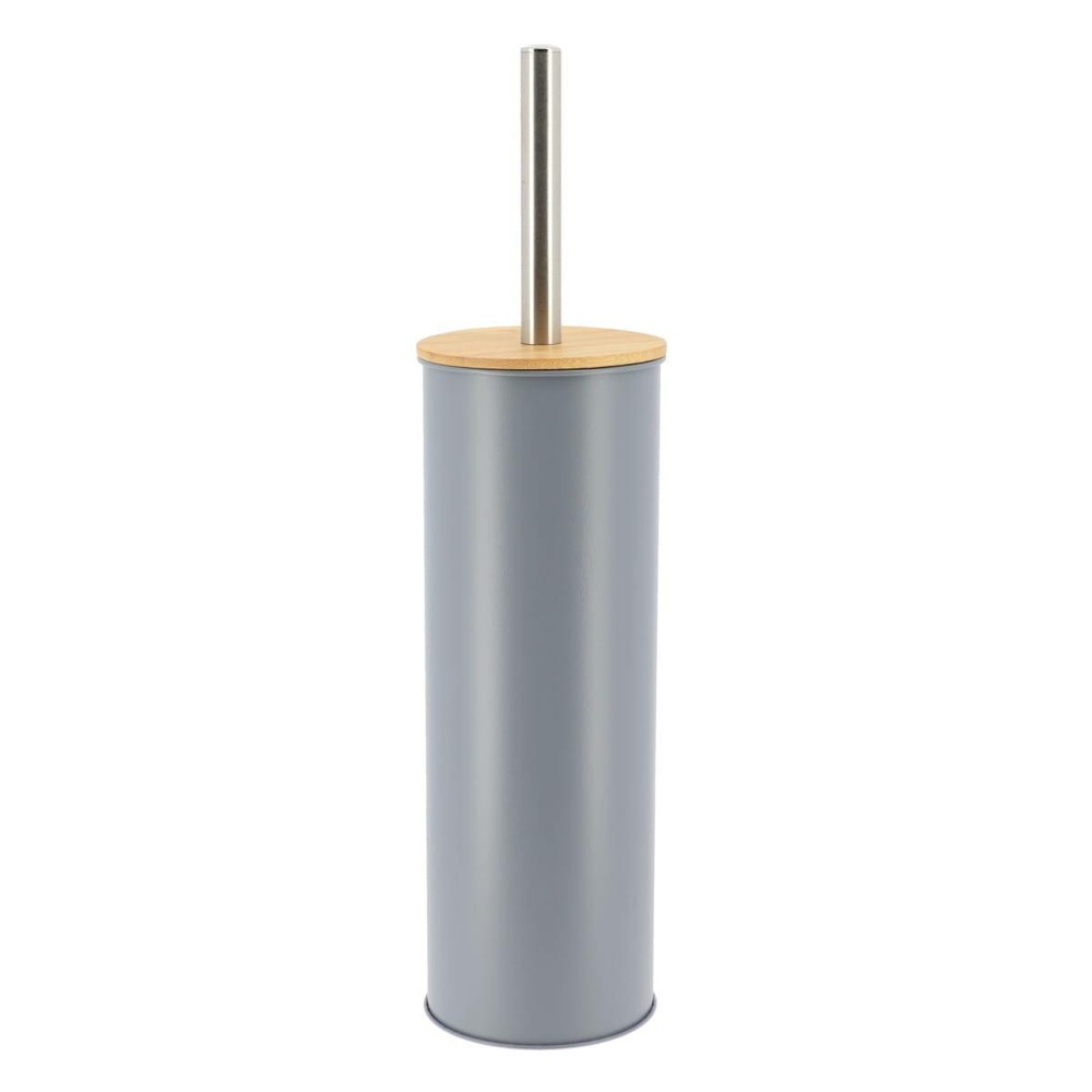 Brosse wc metal couvercle bambou - gris