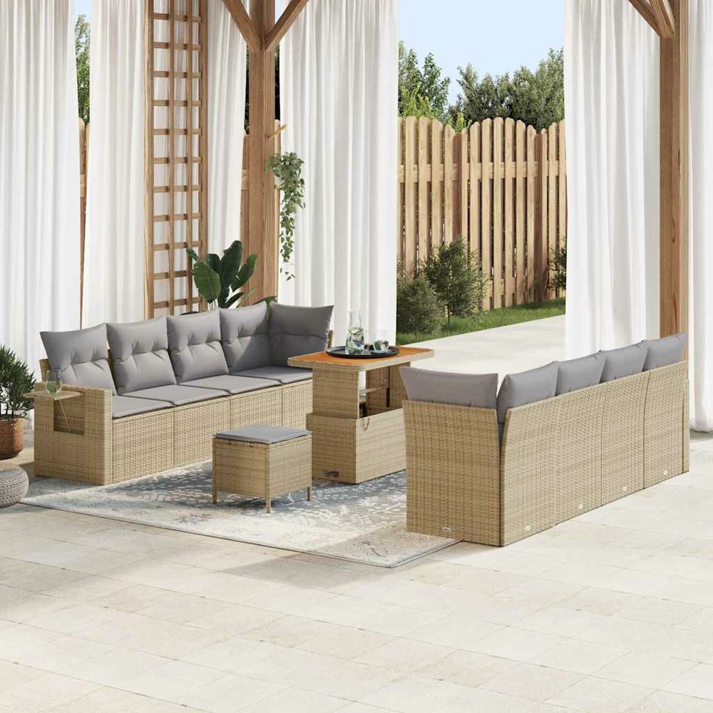 Ensemble de canapé de jardin 11 pcs beige poly rotin