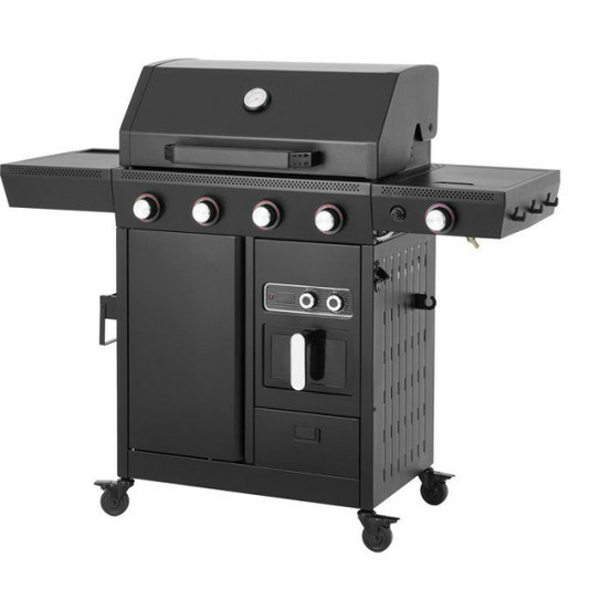 Barbecue a gaz - cookingbox - airgrill - 4 brûleurs - fonction air fryer - cuve en acier - grilles de cuisson en fonte émaill