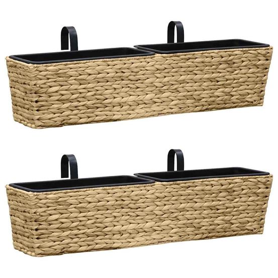 Lot de 2 grandes jardinières 80 cm en fibre végétale tressée naturelle pour intérieur et plantes décoratives