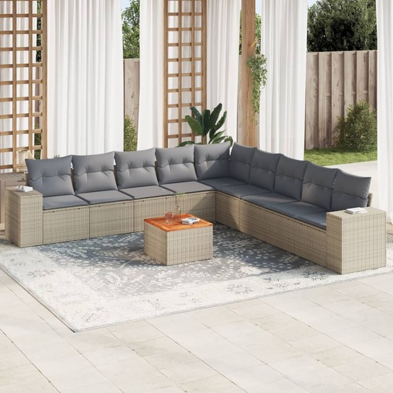 Salon de jardin avec coussins 10 pcs beige résine tressée