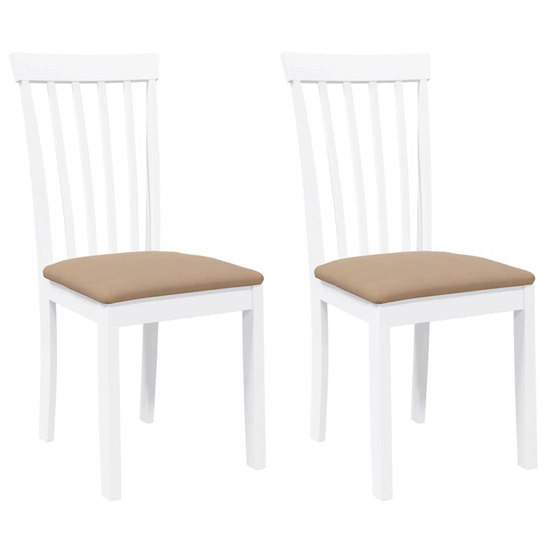 Chaises à manger coussins 2 pcs blanc bois massif caoutchouc