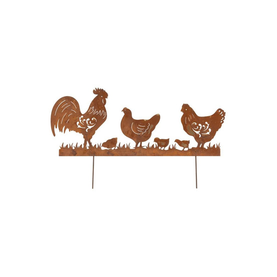 Décor de jardin poules et coq en métal vieilli