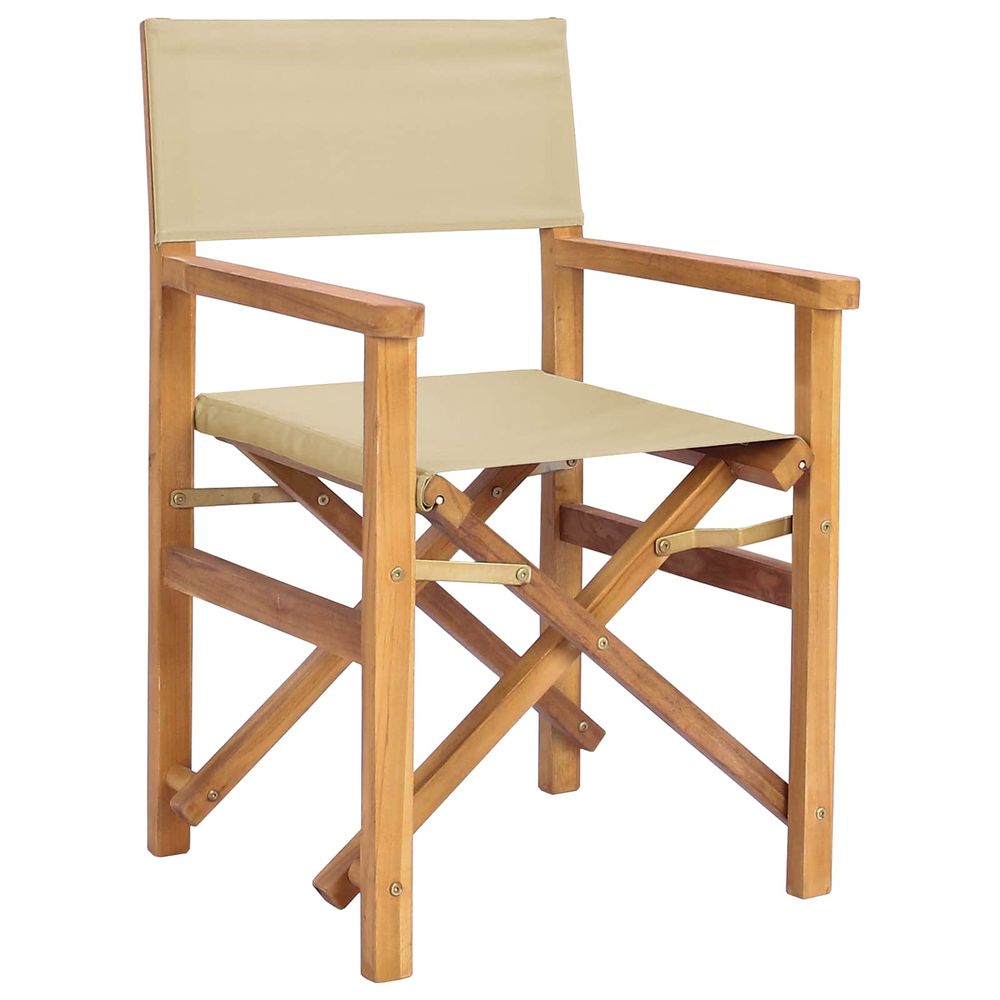 Chaise de directeur marron et beige bois de teck massif