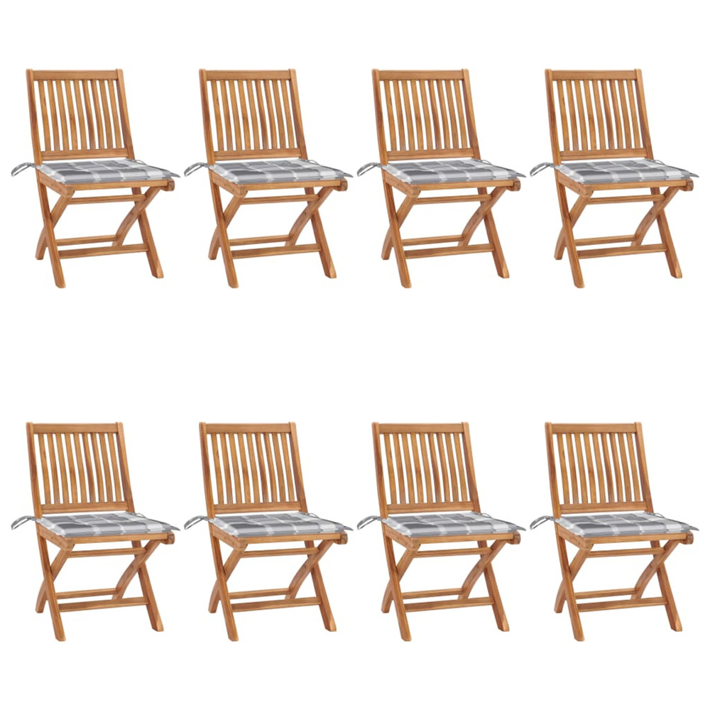 Chaises pliables de jardin avec coussins lot de 8 teck solide