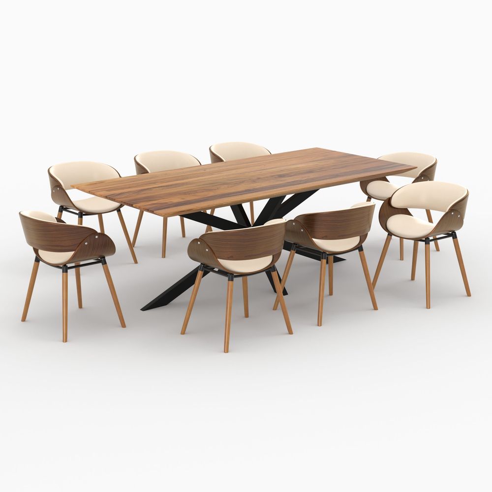 Surdiman-table et chaises 8 personnes en cuir synthétique beige et bois
