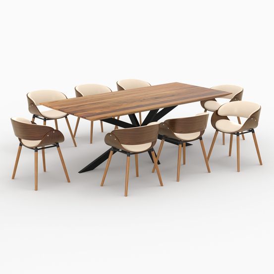 Surdiman-table et chaises 8 personnes en cuir synthétique beige et bois