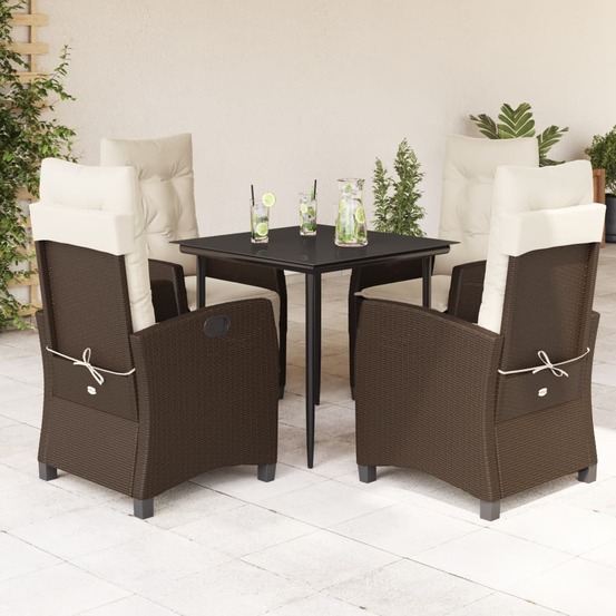 Ensemble à manger de jardin 5 pcs et coussins marron poly rotin