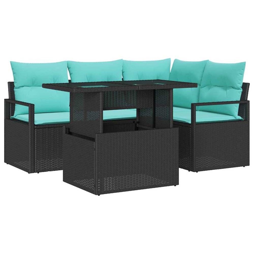 Ensemble de canapé de jardin 5 pcs noir et bleu polyrotin