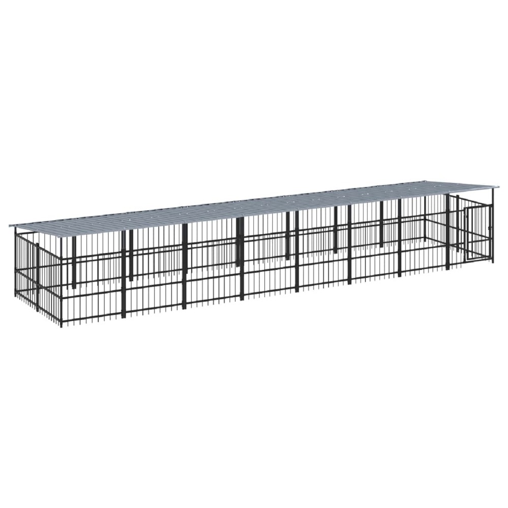 Chenil cage enclos pac animaux d'extérieur avec toit pour chiens acier 15,02 m² noir