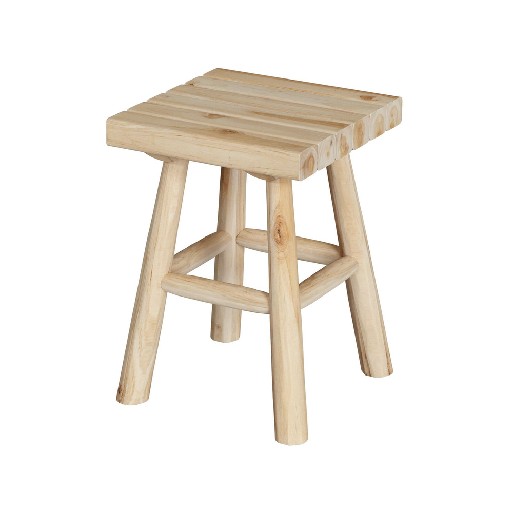 Makam-tabouret de jardin carré en bois de teck brut h40 cm