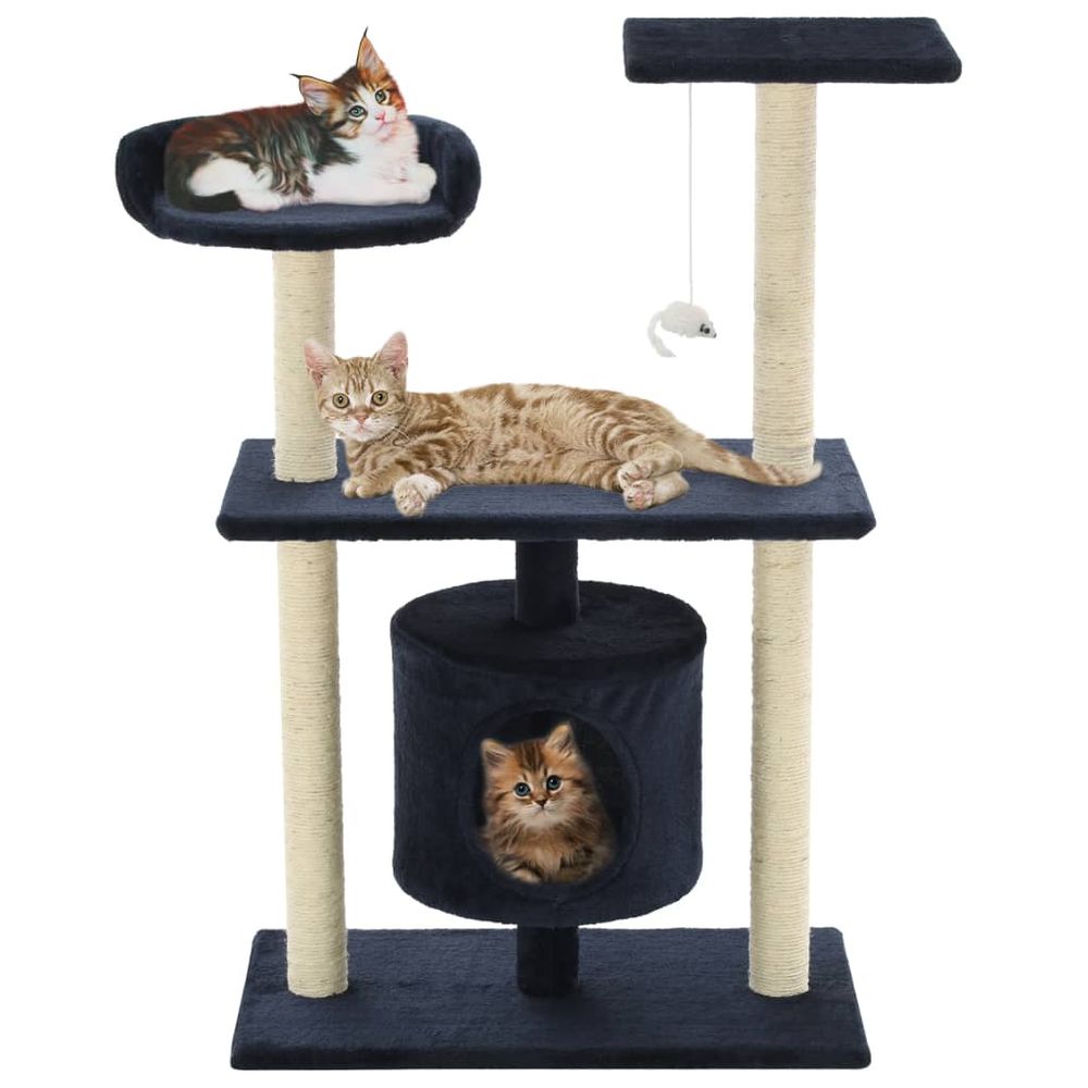 Arbre à chat 95 cm avec griffoir sisal et niche pour chat et chaton bleu