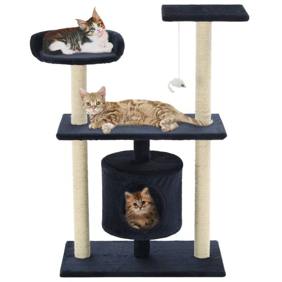 Arbre à chat 95 cm avec griffoir sisal et niche pour chat et chaton bleu