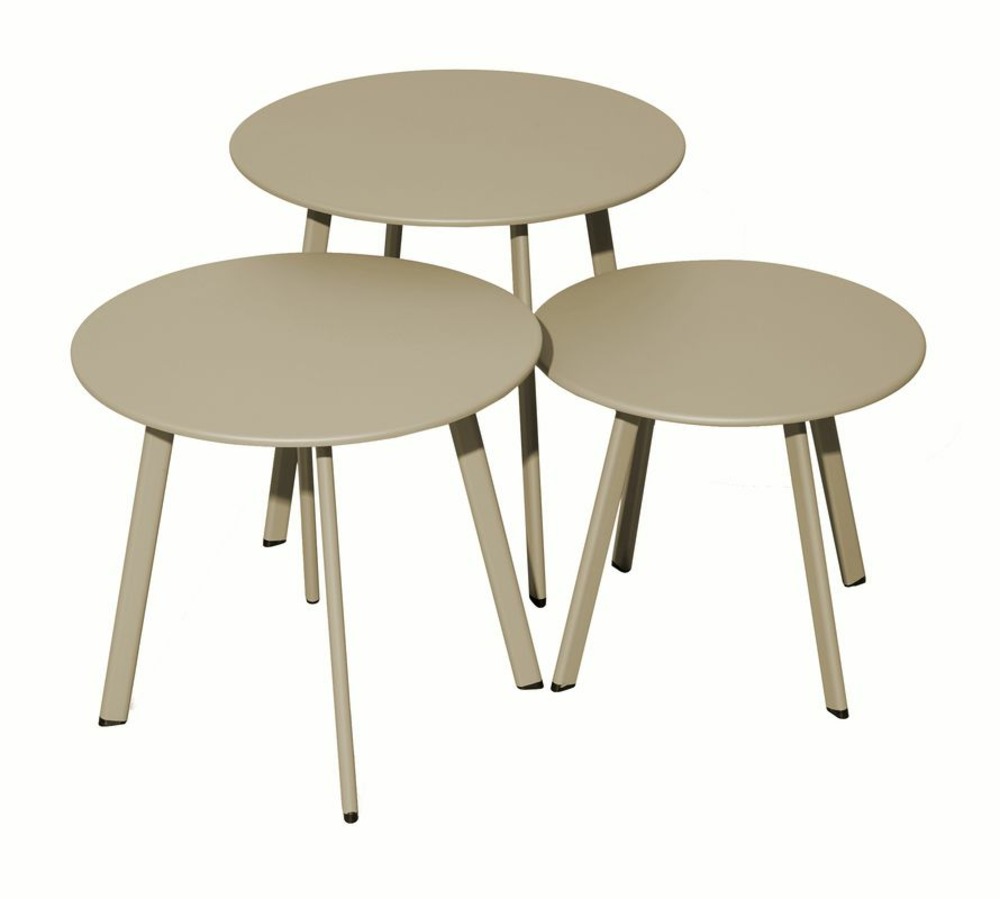 Lot 3 tables basses massaï en acier - diamètre 40/45/50 cm - sand