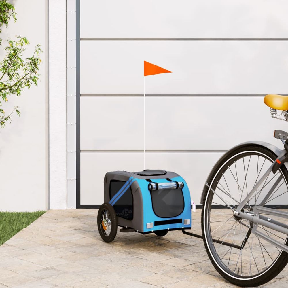 Remorque vélo chien en tissu oxford pour transport sécurisé bleu et gris