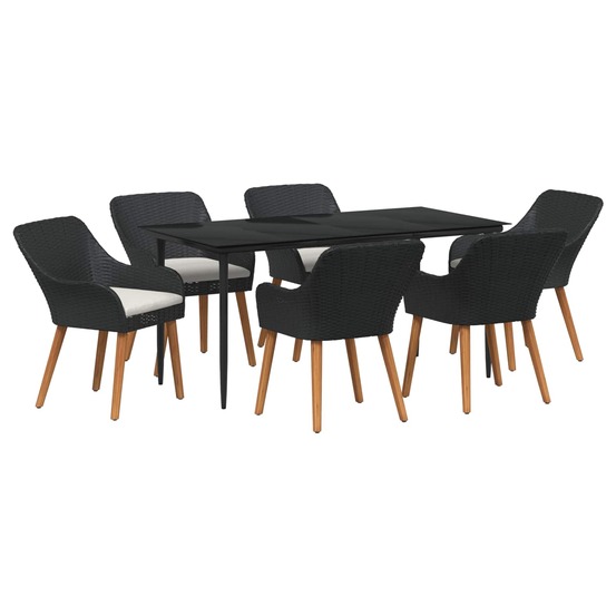 Ensemble de salle à manger pour jardin 7 pcs noir polyrotin