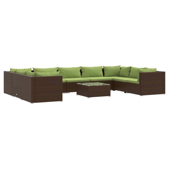 Salon de jardin meuble d'extérieur ensemble de mobilier 10 pièces avec coussins résine tressée marron