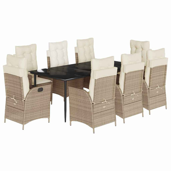 Ensemble à manger de jardin et coussins 9 pcs beige poly rotin
