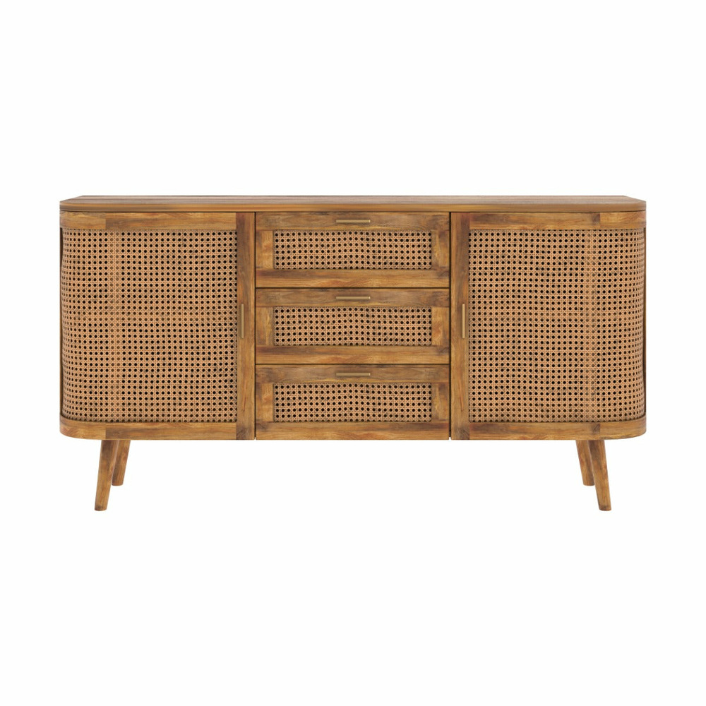 Wava-buffet en bois de manguier et cannage