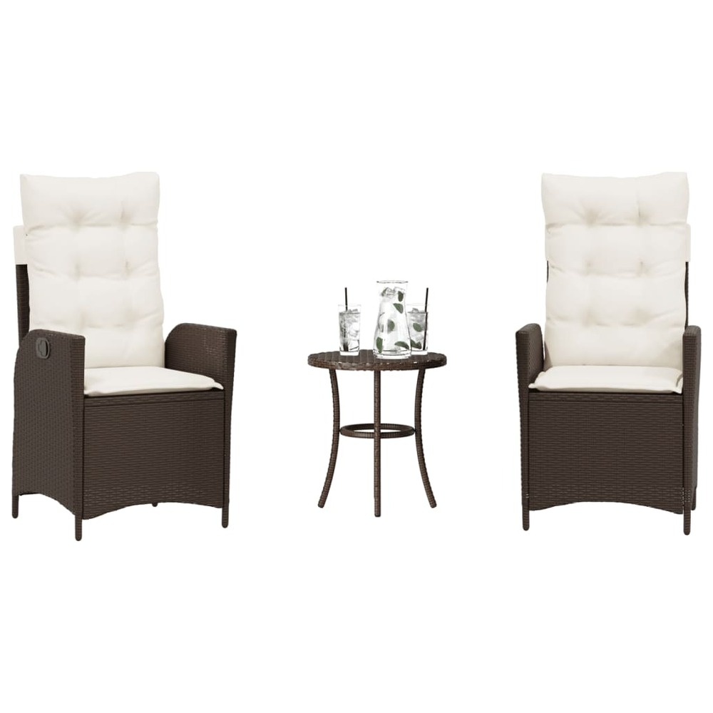 Ensemble de bistro 3 pcs avec coussins marron résine tressée