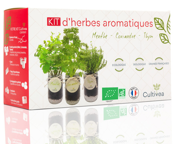 Cultivea® kit prêt à pousser d’herbes aromatiques - menthe, coriandre, thym
