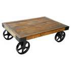 Sohar - table basse rectangulaire en bois et métal à roulettes