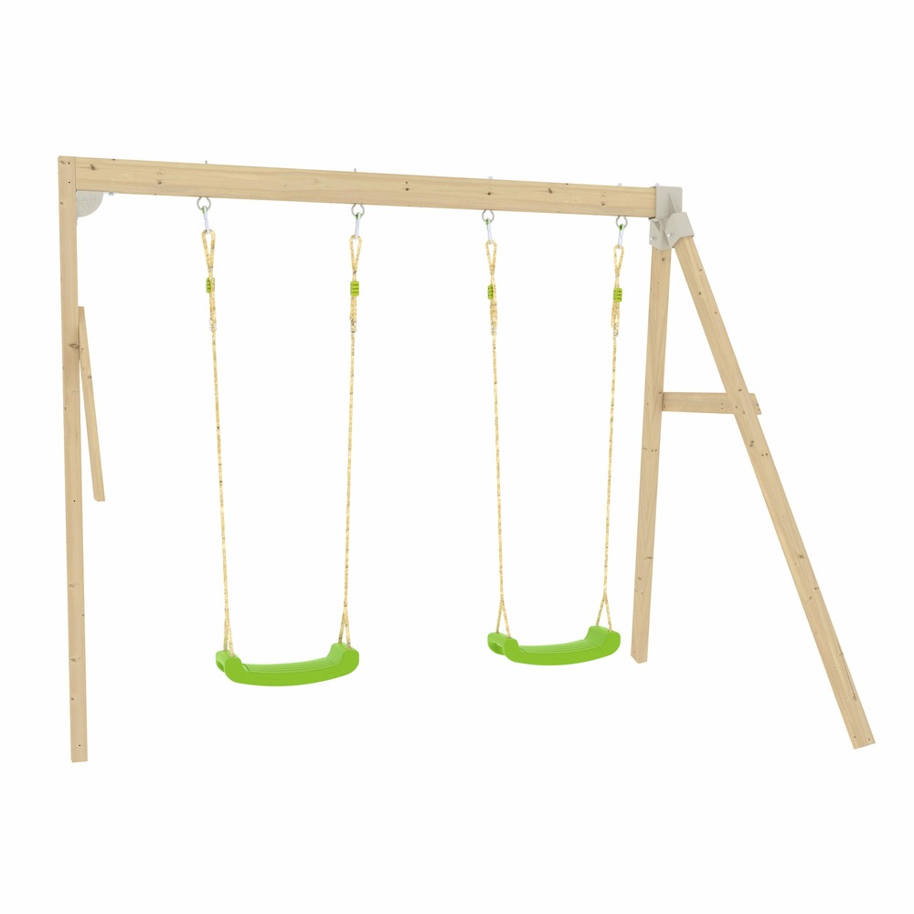 Bras de portique en bois 2 balançoires vertes pour maisonnette modulable en bois FSC®