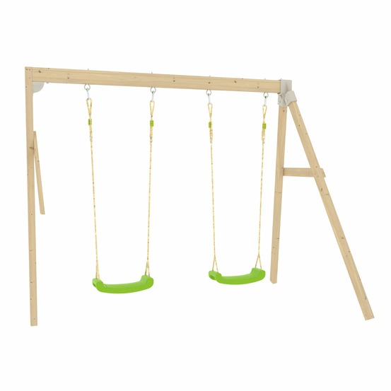 Bras de portique en bois 2 balançoires vertes pour maisonnette modulable en bois FSC®