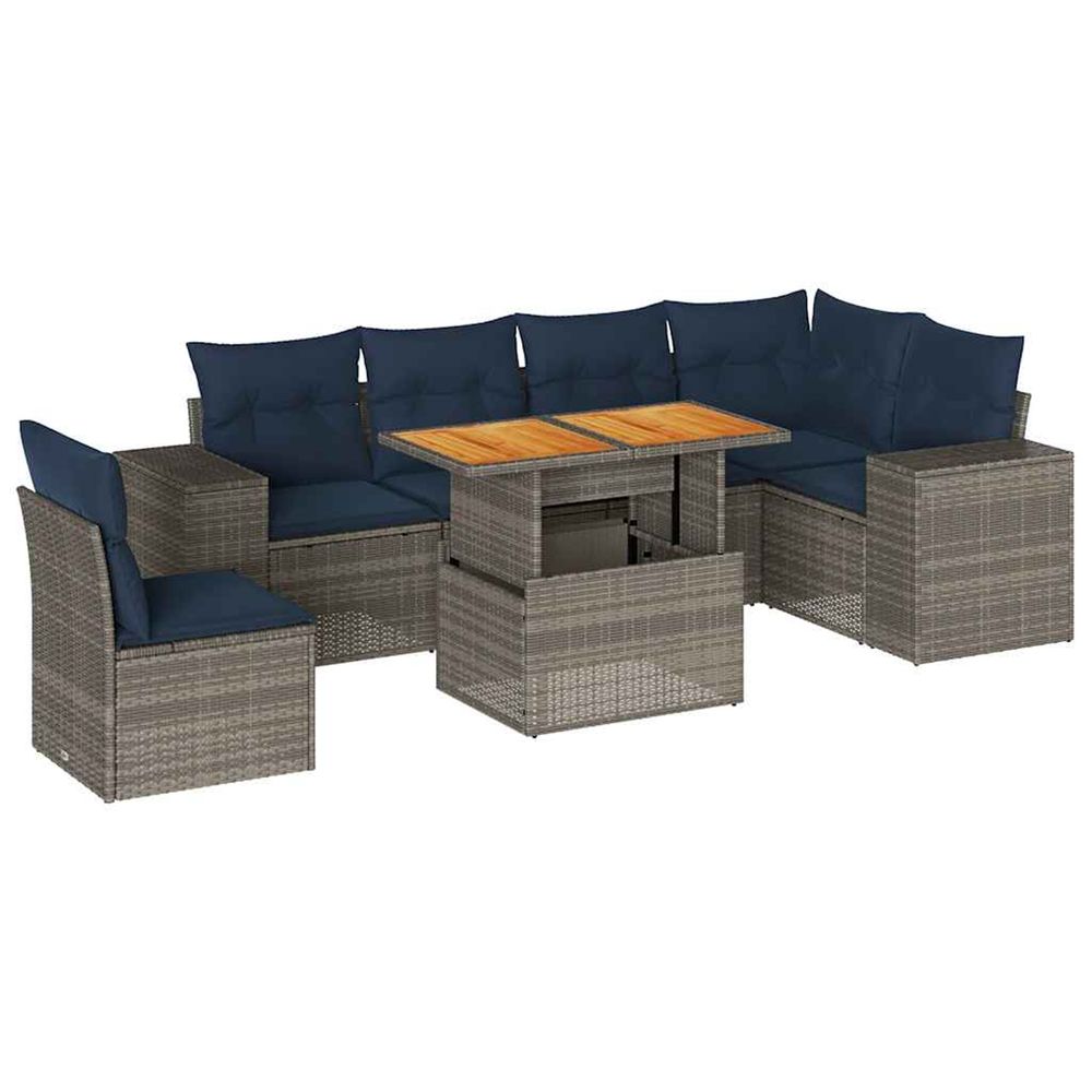 Salon de jardin avec coussins 7 pcs gris résine tressée
