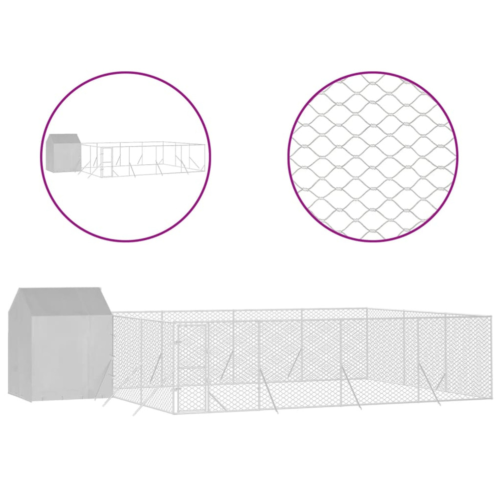 Chenil d'extérieur pour chiens avec toit argenté 10x6x2,5 m