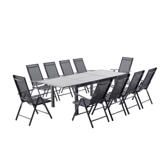 Table de jardin et 10 chaises en aluminium gris ravenne