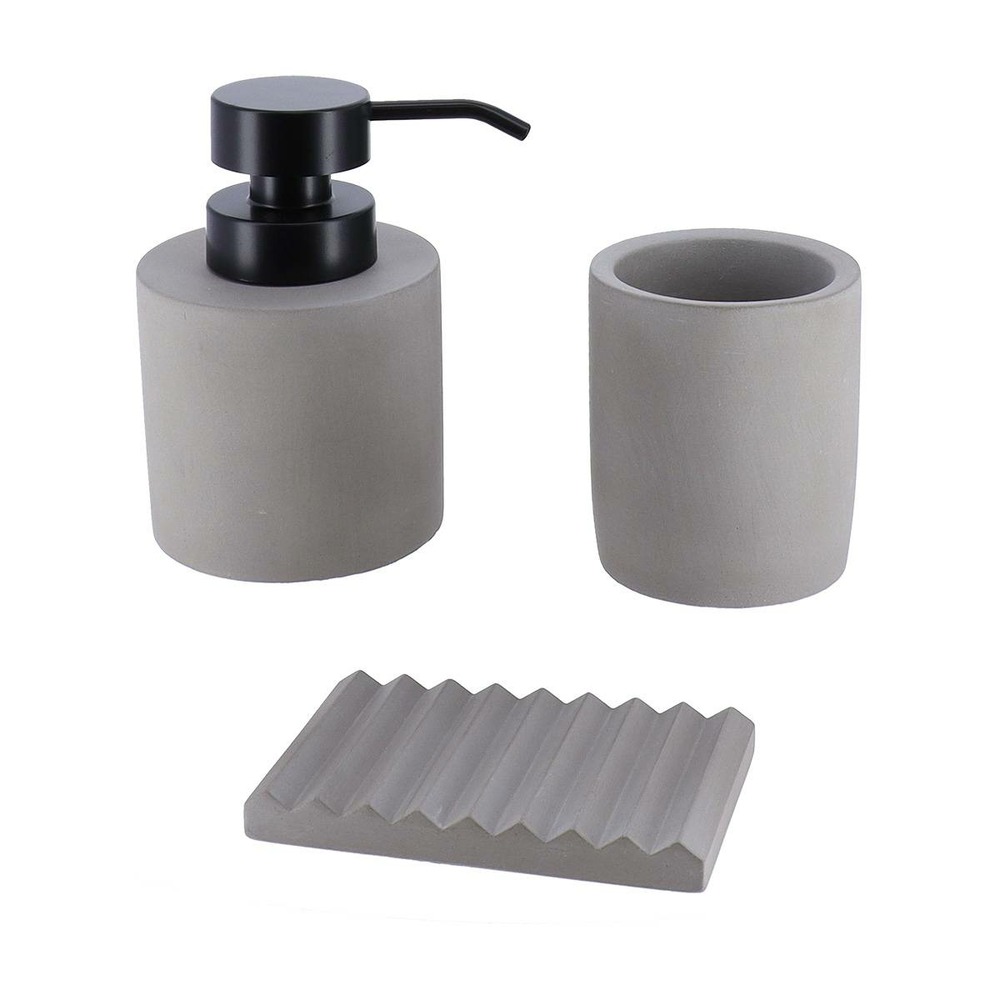 Set gobelet distributeur a savon et porte savon en ciment - gris