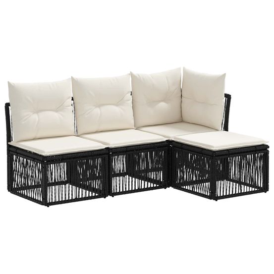 Ensemble de canapé de jardin 4 pc noir polyrotin