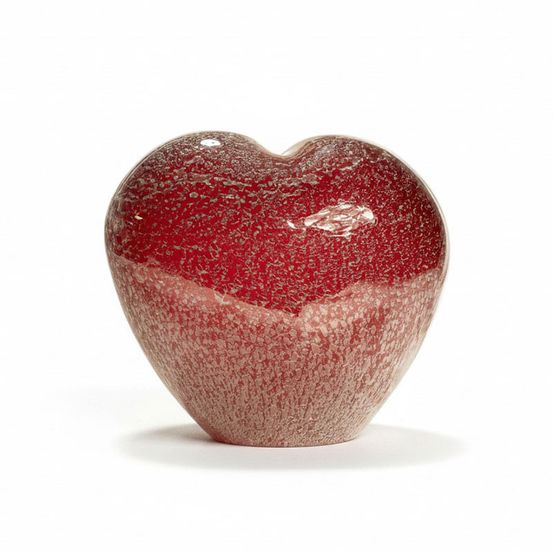 Lampe à poser affection coeur rouge verre bullé 32x17x28cm