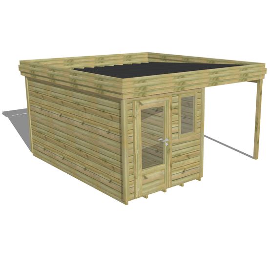 Abri de jardin bois pin traité autoclave 27mm - 4,14x4,34m / 18m2 - bac acier - plancher bois