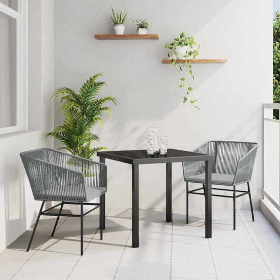 Ensemble de salle à manger pour jardin avec coussin 3 pcs gris