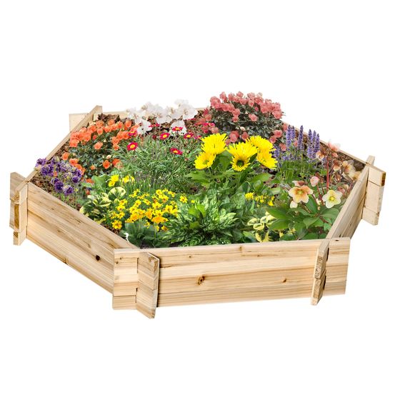 Carré potager hexagonal bois massif jardin montage facile sans vis 100x92x16cm