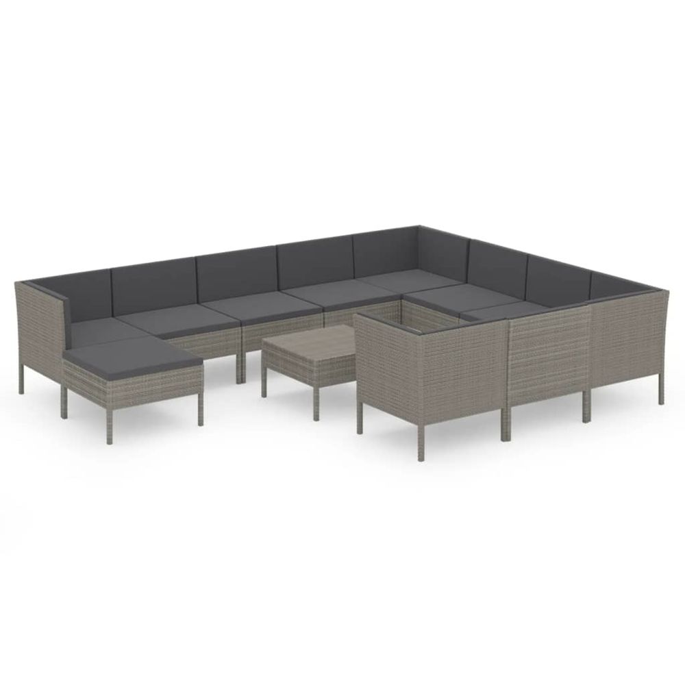 Salon de jardin 12 pcs avec coussins résine tressée gris