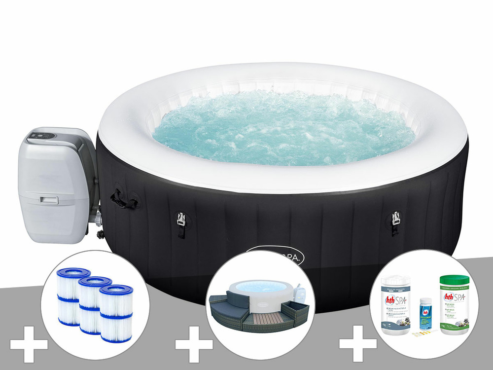 Kit spa gonflable  lay-z-spa miami rond airjet 4 places + ensemble mobilier 4 mo