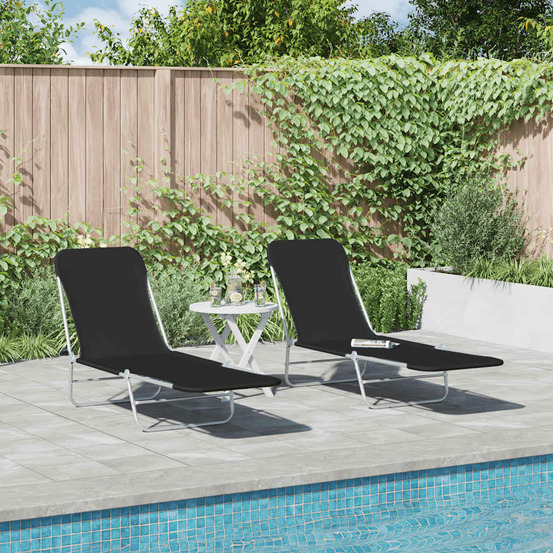 Chaises longues pliables lot de 2 acier et tissu noir